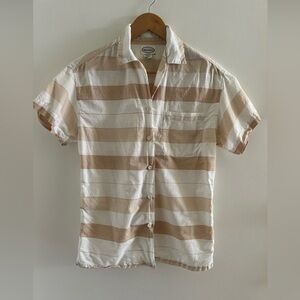 Vintage New Mints Striped Short Sleeve Button Up Shirt Women's Medium Cotton